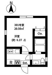 ＥＸＥＮＴＩＡ ＲＯＫＵＣＨＯ 3階1Kの間取り