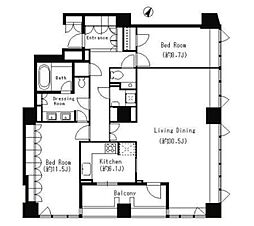 パークキューブ目黒タワー 19階2LDKの間取り