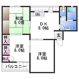 ハイツ有本 3DKの間取図画像