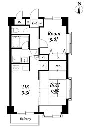 ロイヤルプレステージ 4階2DKの間取り