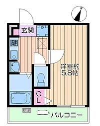 クリスタル南流山 1Kの間取図画像