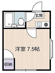 パークサイド 2階1Kの間取り
