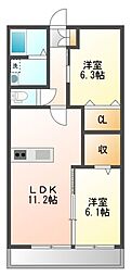 アクティブメゾン若宮 2階2LDKの間取り