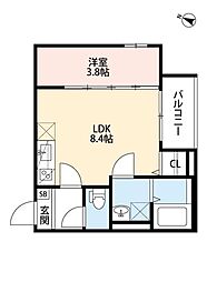 ルアナ新神戸 1LDKの間取図画像