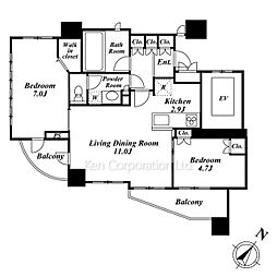 Ｄ’グランセ白金 13階2LDKの間取り