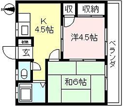 柿の木マンション 2階2Kの間取り