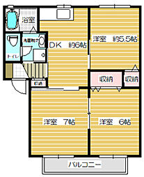 レジェンド・ヤマト大平C 3DKの間取図画像