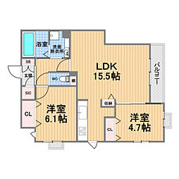 サグレス甲子園口 2LDKの間取図画像