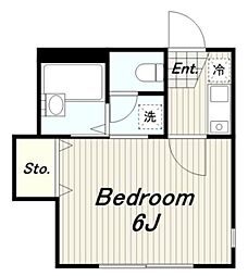 シャトル 2階1Kの間取り