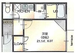 ＣＲＯＳＳ 2階1Kの間取り