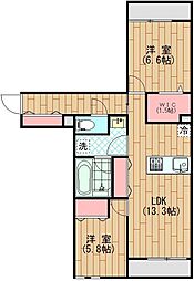 La Fleur 2階2LDKの間取り