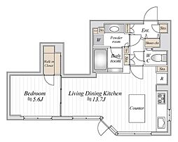 東京メトロ有楽町線 新富町駅 徒歩4分の賃貸マンション 11階1LDKの間取り