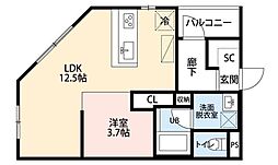松山ビル 3階1LDKの間取り
