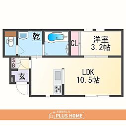 和歌山市元町奉行丁2丁目アパート 1LDKの間取図画像