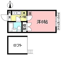 アールスコート 2階1Kの間取り