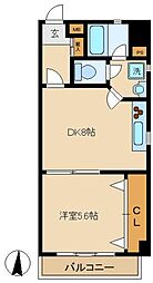 エンジェルス守屋 1DKの間取図画像