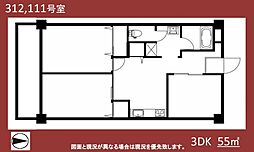 宮本マンション富士 3DKの間取図画像
