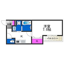 クイーンズ・コート住吉長居 1Kの間取図画像