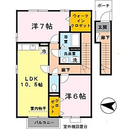 ルリール学園南館C 2LDKの間取図画像