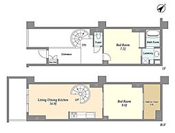 HF目黒行人坂レジデンス 1階2LDKの間取り