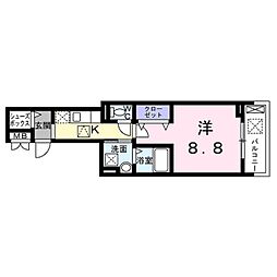 京阪本線 墨染駅 徒歩1分の賃貸アパート 1階1Kの間取り