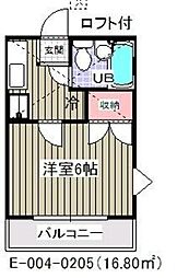 レジデンス波房 2階1Kの間取り