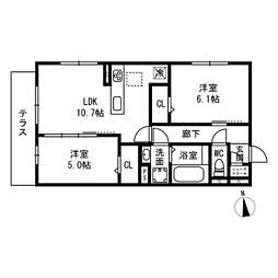 Fleur II 3階2LDKの間取り