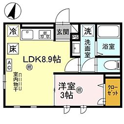 D-grace秋月 2階1LDKの間取り