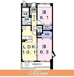リヴェール栄谷 2LDKの間取図画像