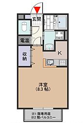 阪神本線 姫島駅 徒歩10分の賃貸アパート 1階1Kの間取り