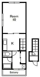 戸川ハイツ 2階1DKの間取り
