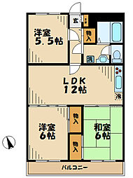 京王相模原線 京王堀之内駅 徒歩15分の賃貸マンション 3階3LDKの間取り