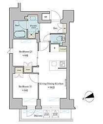 Brillia ist 御茶ノ水 2LDKの間取図画像