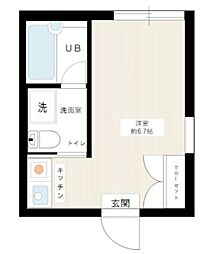 東急大井町線 戸越公園駅 徒歩1分の賃貸マンション 3階ワンルームの間取り