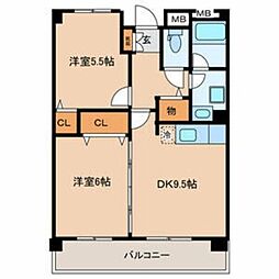 ボワ・シャテーヌ 3階2LDKの間取り
