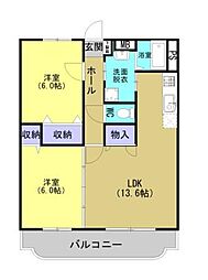 シャトーヴェレゾンＩＩ 2階2LDKの間取り