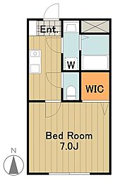 ミラ若葉台 2階1Kの間取り