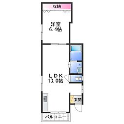 ＨＡＮＡＭＩＺＵＫＩ 1階1LDKの間取り
