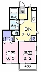 パナシェ・レーヴ 2DKの間取図画像