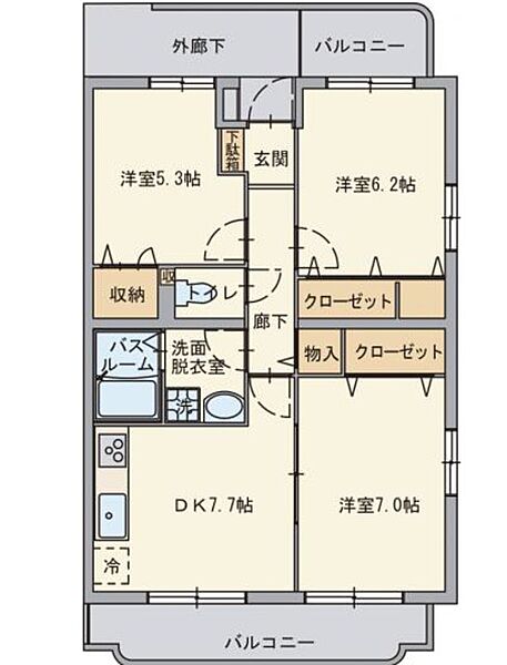 静岡県御殿場市萩原(賃貸マンション3DK・2階・62.81㎡)の写真 その2