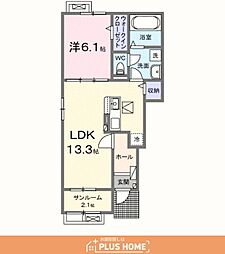 リヴェール西庄2 1LDKの間取図画像