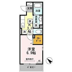 シャルマン 1Kの間取図画像
