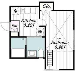 メゾンドルル 1階1Kの間取り