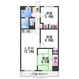 JR和歌山線 布施屋駅 徒歩12分の賃貸マンション 3階3LDKの間取り