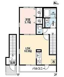 アムール千歳台I 2階1LDKの間取り
