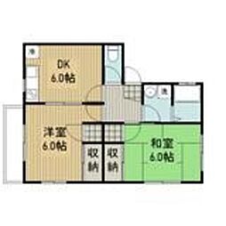 グリーンヒルパルI 2階2DKの間取り