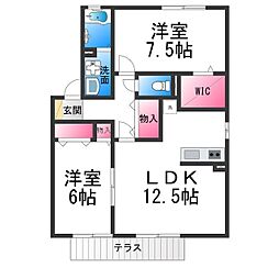 パークサイドコート 1階2LDKの間取り