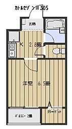 カトル・セゾン2 1Kの間取図画像