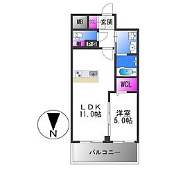 VITA荒本 11階1LDKの間取り
