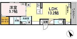 ドムスクレスト共和 1LDKの間取図画像